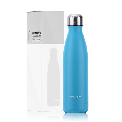 1pc WATERSY 17Oz/500Ml Outdoor Water Bottle 304 Stainless Steel Insulation for Heat Preservation And Cold Preservation with White Card And Silver Hot Stamping Box 2 Sealing Rings