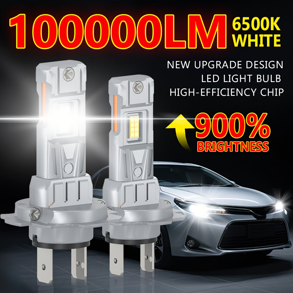 2pcs 2025 Upgraded H1 9005 9006 LED Bulb, Super Bright 1:1 Mini Size 100000LM 12V 6500K White with Fan H4 H7 H11 for Automotive Headlamp Lights, LED Headlight Fog Light, Plug and Play, Without Battery