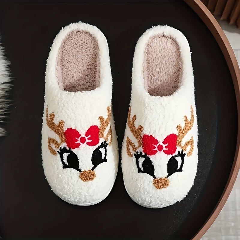 Pantufas felpudas com estampado de árvore de Natal, chinelos de inverno fechados e quentinhos para usar em casa, pantufas aconchegantes de sola macia e felpuda.