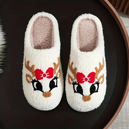 Pantufas felpudas com estampado de árvore de Natal, chinelos de inverno fechados e quentinhos para usar em casa, pantufas aconchegantes de sola macia e felpuda.