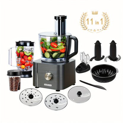 Food Processor 11-in-1 with Chopping Blending Kneading Grinding Whisking Juicing, 1100W, 3 Speeds Plus Pulse, 3.2 L Bowl and 1.5L Jug Blender