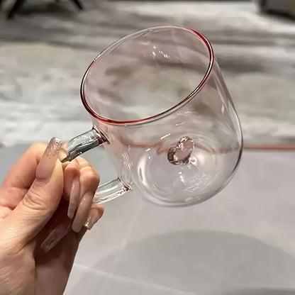 1pc Heart-Shaped Gradient Glass Cup, 350ml - Heat-Resistant, Decorative Coffee & Juice Mug with Handle, Perfect for Valentine's Day or Birthday Gift