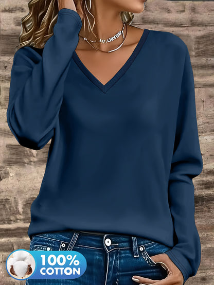 3pcs Women'S 100% V-Neck Long Sleeve T-Shirts - Soft, Durable, and Comfortable Casual Wear for All Seasons, Perfect for Holidays, Graduations, and Everyday Style, Everyday Comfort Wear | Minimalist Style | Soft Fabric Tee