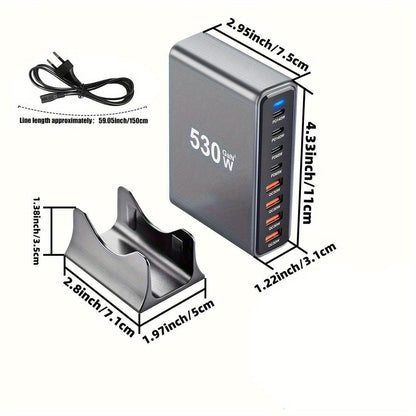 1pc EU desktop charging block 530w 8-port in one Compatible with Macbook Pro M4 MAX140W fast charging Small and portable, suitable for travel, home or office use, support for mobile phones, watches, computers and headphones C
