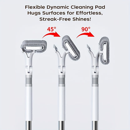 134.37cm Lengthen Microfiber Cleaning Tool, 360° Spin Flat Dust Tools, Dual-Use Dry and Wet, Stainless Steel Handle, Plastic Head, Efficient Glass Cleaner, Window Cleaning Tools, for Bathroom Doors, Windows, Floor and Car Us