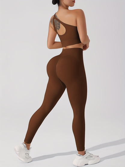 Women's 2pcs Yoga Set: Sexy One-Shoulder Sports Bra & High-Waist Butt Lifting Leggings - Stretchy, Non-See-Through Activewear