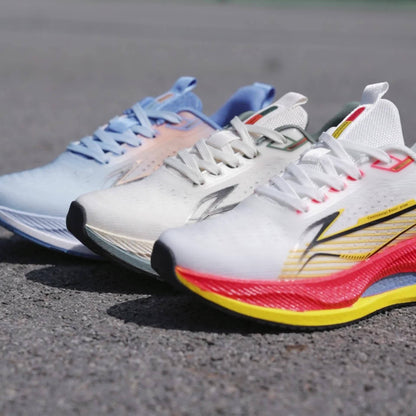 Men's All-Season Running Shoes - Breathable Knit Gym Sneakers with Cushioned MD Sole, Non-Slip Grip - Lightweight Sneakers for Marathon, Training, Everyday - White/Green/Orange Accent - Lace-Up Closure, Marathon Footwear, Geo