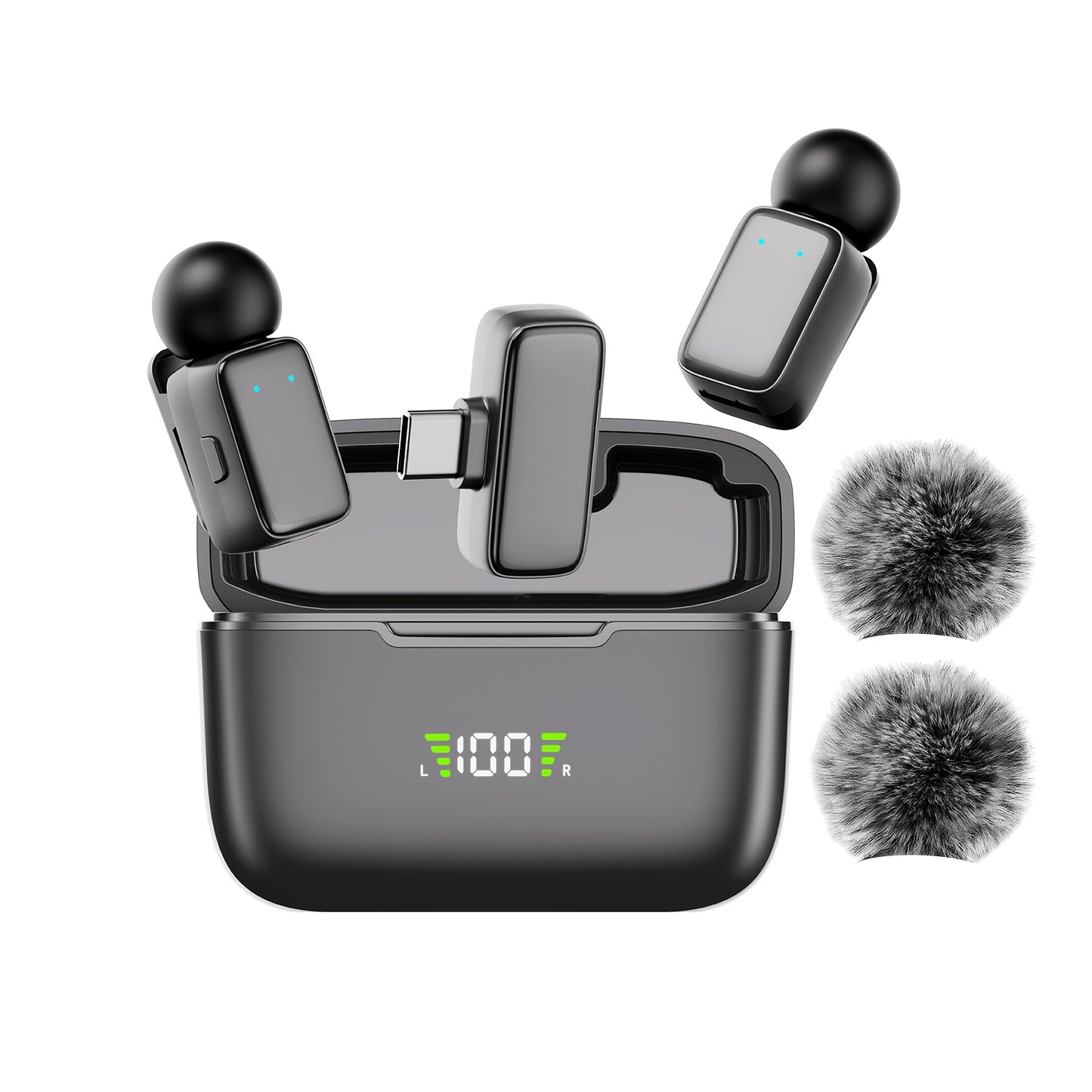 2 Wireless Lavalier Microphones with Charging Case - Clip-On, USB-C, 100°C High Sensitivity, 3.5mm Jack, Compact Design for Video Recording, Vlogging, Interviews, Streaming, Microphone for Phone, Vlogging Accessories, Modern