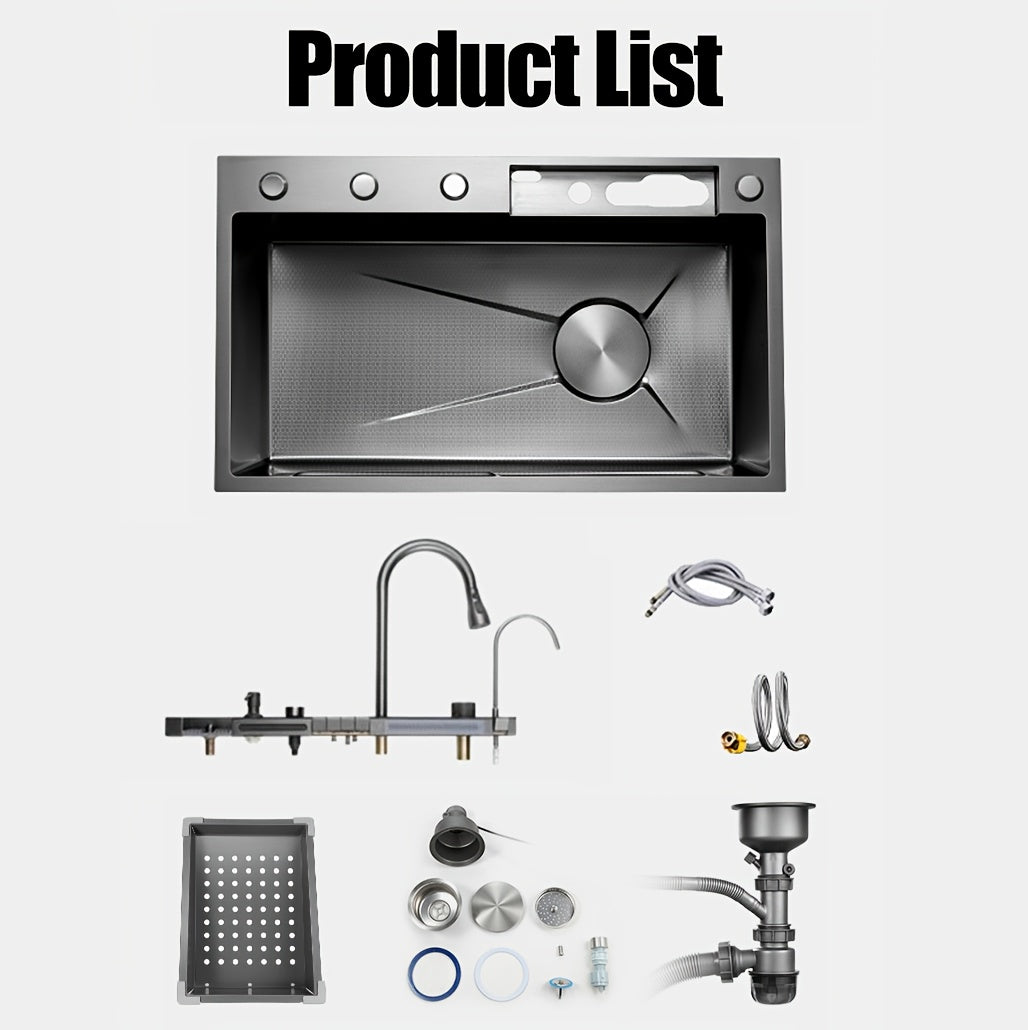 A Single-bowl Design Named 'Whale Rainfall Kitchen Sink' For Halloween And Christmas, Crafted From 304 Nanometre Stainless Steel. Features A Digital Display And Embossed Texture, Complete With Tap. Drainage Outlet Positioned