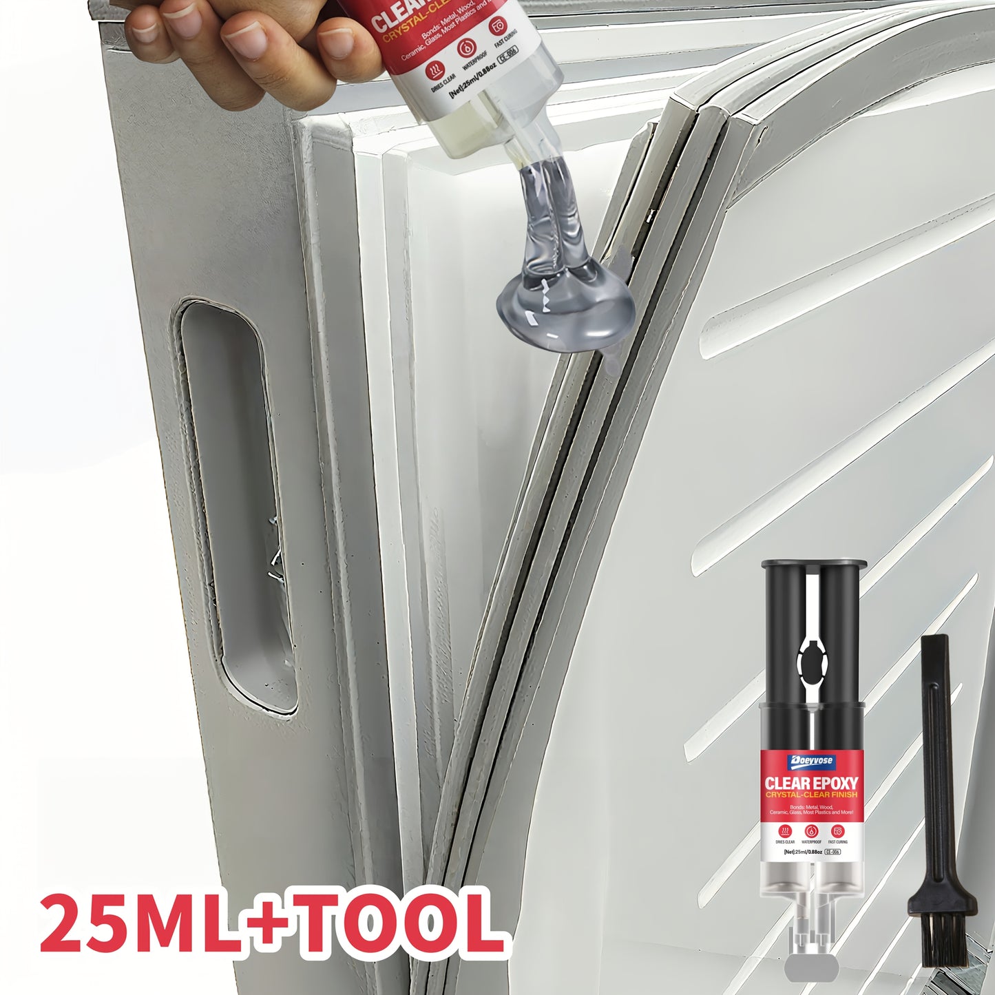Cola adesiva epóxi transparente Doeyvose - Cola forte e impermeável, selante transparente para gavetas de frigorífico, portas, pavimentos, paredes, telhados e azulejos - Fórmula resistente semelhante à resina epóxi (25 ml/0,88 oz) - Multiusos