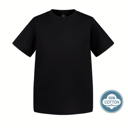 T-shirt infantil de cor sólida, blusa casual de manga curta, t-shirt infantil para o verão.