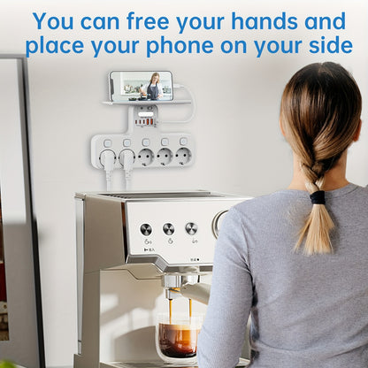 European 5-Pin Socket Extension with 3 USB-A and 3 USB-C Ports, Overload Protection, Smart Light Sensor, 4000W, 16A, Ideal for Home, Outdoor, and Office Use, Outdoor Power Supply, Modern Power Outlet, Durable Power Outlet