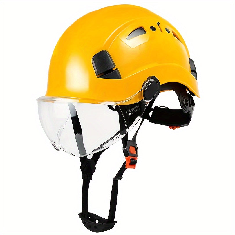 Adjustable Safety Helmet with Integrated Visor - Durable ABS Plastic, Ergonomic Design for Construction & Industrial Use, White, Construction Safety Gear, Sleek Glossy Finish, Secure Fit Straps