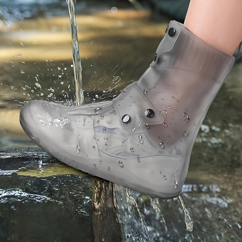 Waterproof Silicone Shoe Covers - Anti-Slip Reusable Foldable Boot Protectors with Double Button Design & Thick Sole for Rainy Snowy Weather, Unisex for Men & Women, Rain Shoe Cover, Rainy Day Essentials, Snow Protection Foot