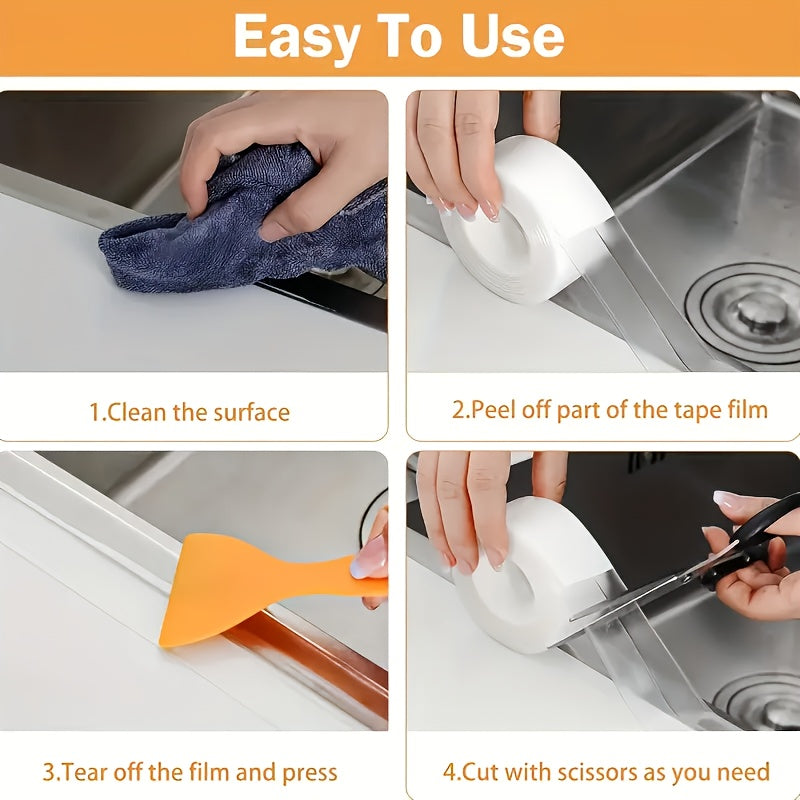 1 Roll Transparent Kitchen Bathroom Sealing Tape - 3.81cm x 5.0meter Self-Adhesive Waterproof Gap Filler Strip, Suitable for Countertops Stoves Sinks Multi Surface Use Clear Weatherstrip, Stove Side Protector, Stove Tape, Sto