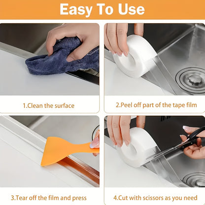 1 Roll Transparent Kitchen Bathroom Sealing Tape - 3.81cm x 5.0meter Self-Adhesive Waterproof Gap Filler Strip, Suitable for Countertops Stoves Sinks Multi Surface Use Clear Weatherstrip, Stove Side Protector, Stove Tape, Sto