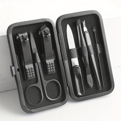Manicure Set Nail Clipper Set Built-in Nail File Men's And Women's Personal Care Portable Travel Household 7-Piece Set Black Nail Scissors Grooming Tools Kit