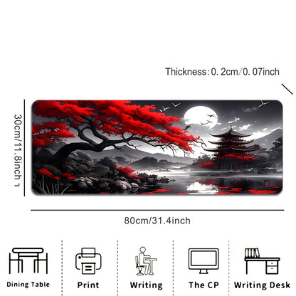 1pc, Traditional Japanese Landscape Mouse Pad, 59.94 x 34.8 cm, Extended Size, Durable Rubber Base, Non-Slip, HD Printed Antique Attic Design, Office & Gaming Mousepad, Durable Stitching, Ideal Gift for Gamers & Office Use