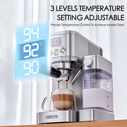 CAFELFFE Semi-Automatic Espresso Machine MK801 with Automatic Milk Frothing System, One-Touch Operation for Espresso, Latte & Cappuccino, 20BAR High Pressure, 1.3L Water Tank & 0.7L Milk Tank, Self-Cleaning Function, 1350W Po