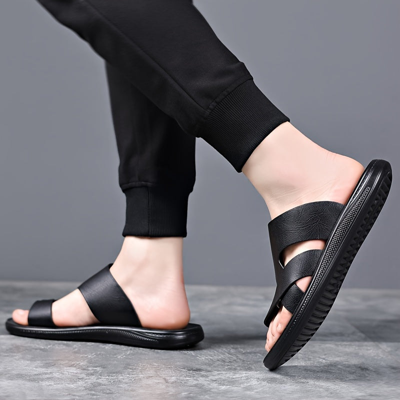 Men'S Summer Sandals - Breathable Microfiber Synthetic Upper, Slip-On Round Toe Beach Shoes with Faux Insole & Sole, Fashionable Vacation Style for Daily & Outdoor Use