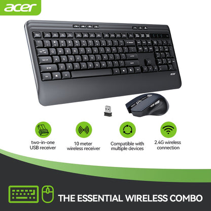 ACER Teclado e Rato Sem Fios com Apoio de Pulso – Preto