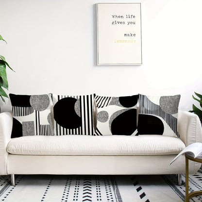 4pcs Bohemian Black and White Geometric Throw Pillow Covers, 45.72cm, Short Plush Polyester Fabric with Zip Closure, Modern Abstract Design for Living Room, Bedroom, Couch Decor, Party Home Decor Pillowcases, Living Room Deco