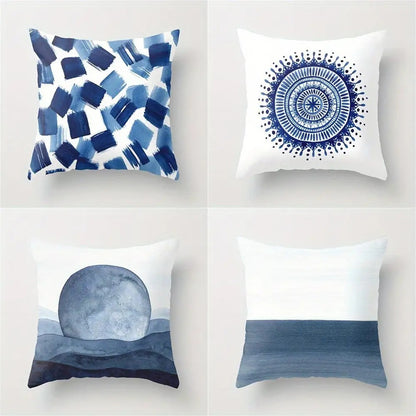 4pcs Bohemian Geometric Print Square Throw Pillows - Black & White Modern Boho Decor with Zipper Closure, Machine Washable Cushions for Sofa, Bed, Living Room, Kitchen - 14x14, 16x16, 18x18, 50.8x50.8 cm - Single-Sided Decora