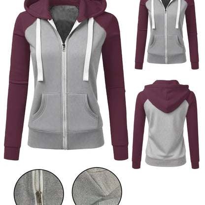 Women's Elegant Zip-Up Hooded Jacket - Slim Fit Winter Coat with Full-Zip Front Closure, Side Pockets - Machine Washable Outerwear for Office, Casual, Formal Events - Available Now!, Office Wear, Sleek Design, Soft Fabric, Fa