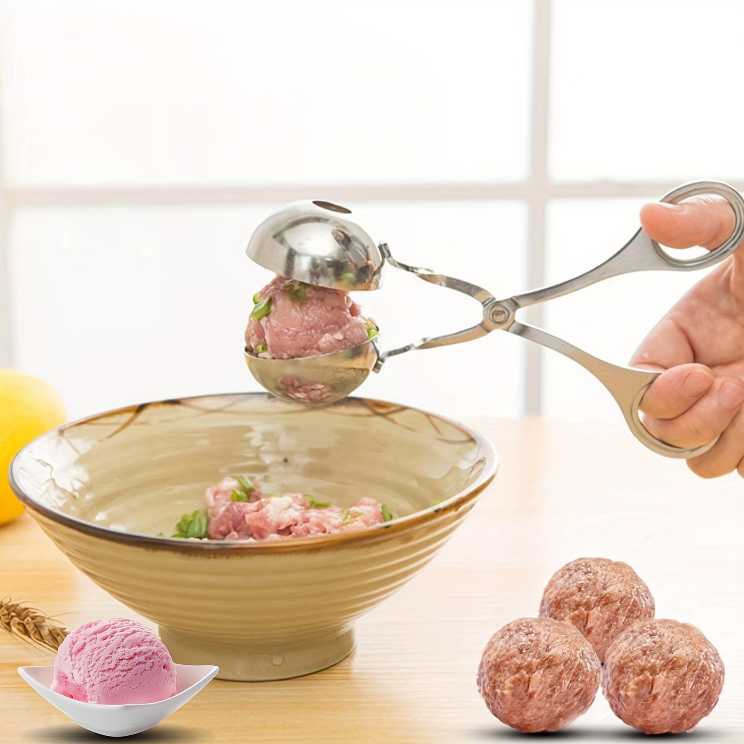 1pc Stainless Steel Meat Ballers With Anti-Slip Handles, None-Stick Meat Baller Tongs, Meatball Scoop, Ball Makers Mold, Cake Pops Meatball Maker, Ice Tongs, Dough Scoops For Kitchen Tools, Kitchen Supplies