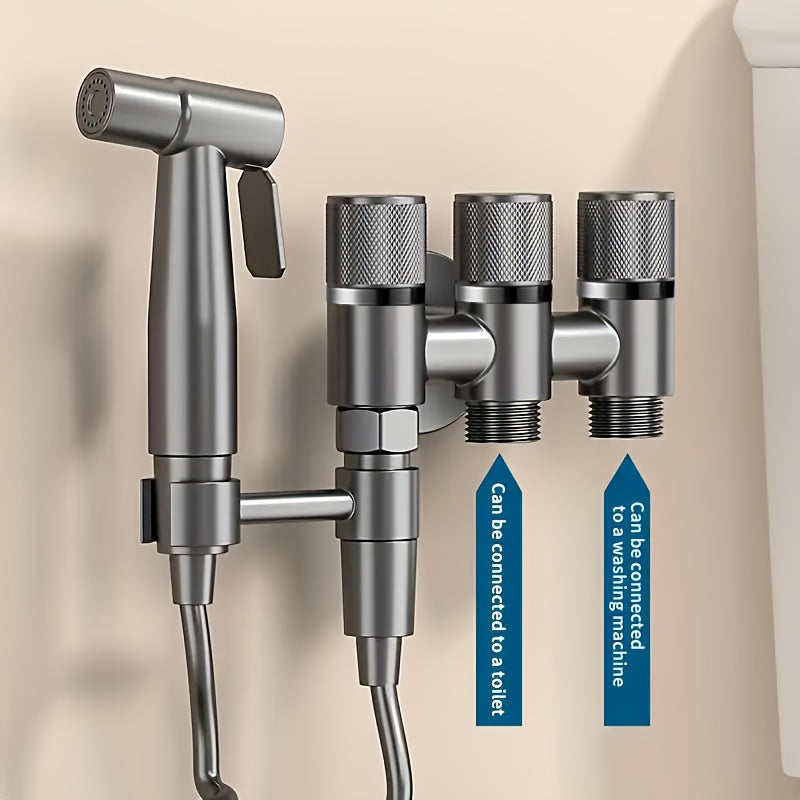 3-in-1 Stainless Steel Water Dispenser with Spray Gun - Wall-Mounted, Chrome Finish, Valve Core, No Electricity Needed for Bathroom and Kitchen, Durable Metal Design, Water Flow Control, Modern Aesthetic, Smooth Finish