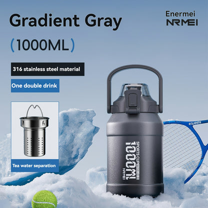 NRMEI Insulated Water Bottle with Straw, Double-Wall Vacuum Stainless Steel Thermos with Handle, Perfect for Sports and Gym Use