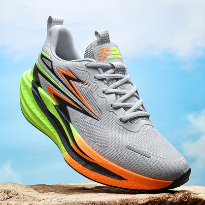 Men'S Breathable Running Shoes with Thick Cushioned Sole for Marathon Training - Lightweight Low-Top Sneakers, Vibrant Orange & Purple Accents, Durable MD/TPR Outsole, Lace-Up Design for Hiking, Outdoor & Casual Wear, Trail R