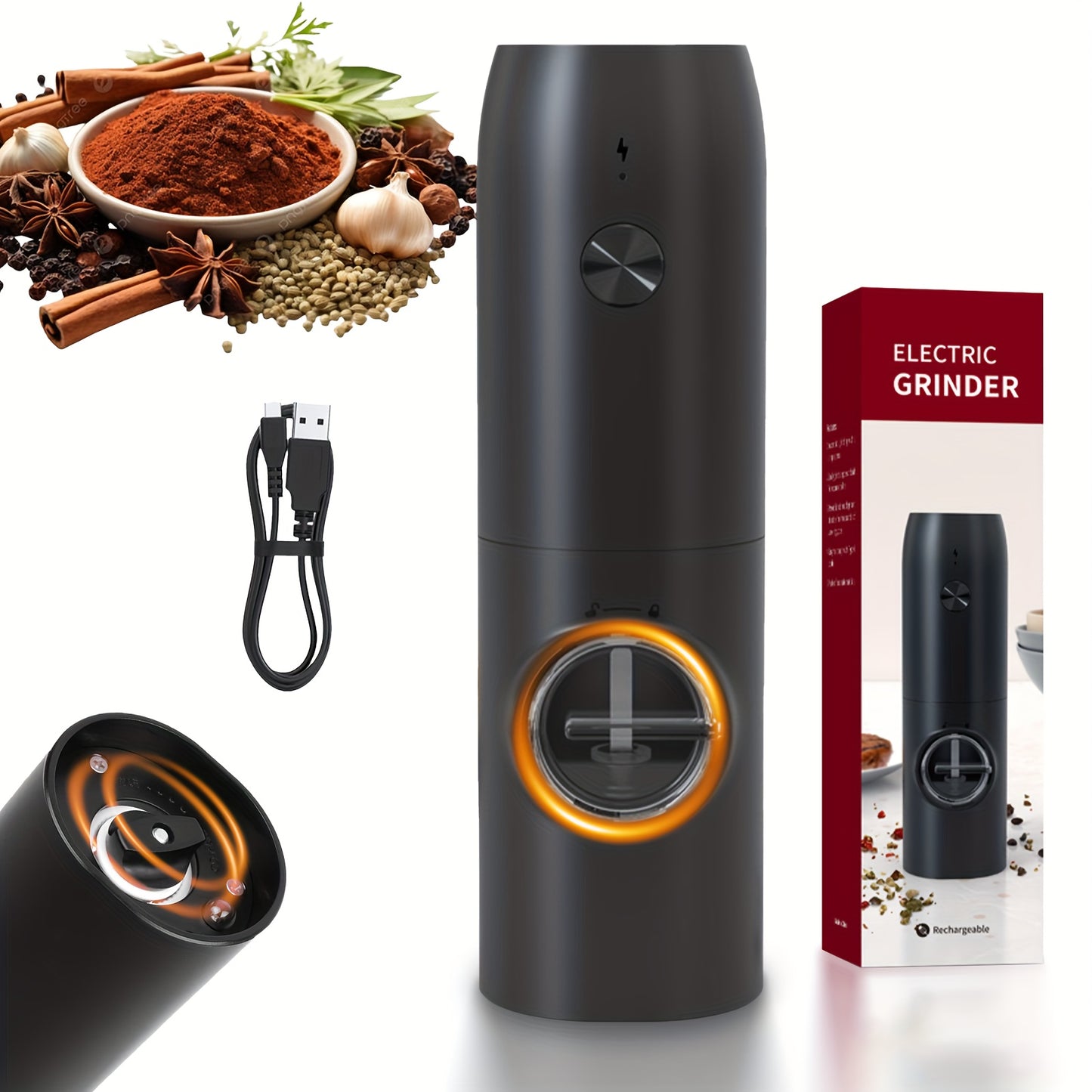 1pc/2pcs Option, Rechargeable Electric Salt And Pepper Grinder, Automatic Salt And Pepper Grinder with LED Light, Adjustable Coarseness, Large Capacity, Suitable for Home Kitchen Barbecue, Restaurant, Outdoor, Wedding Gift