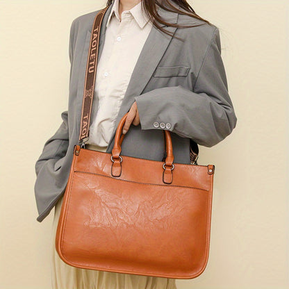 Stylish Brown Tote with Golden-Tone Hardware - Large Capacity, Detachable Shoulder Strap, Perfect for Work, Travel, And Everyday Use, Travel Tote | Sleek Tote Design | Durable