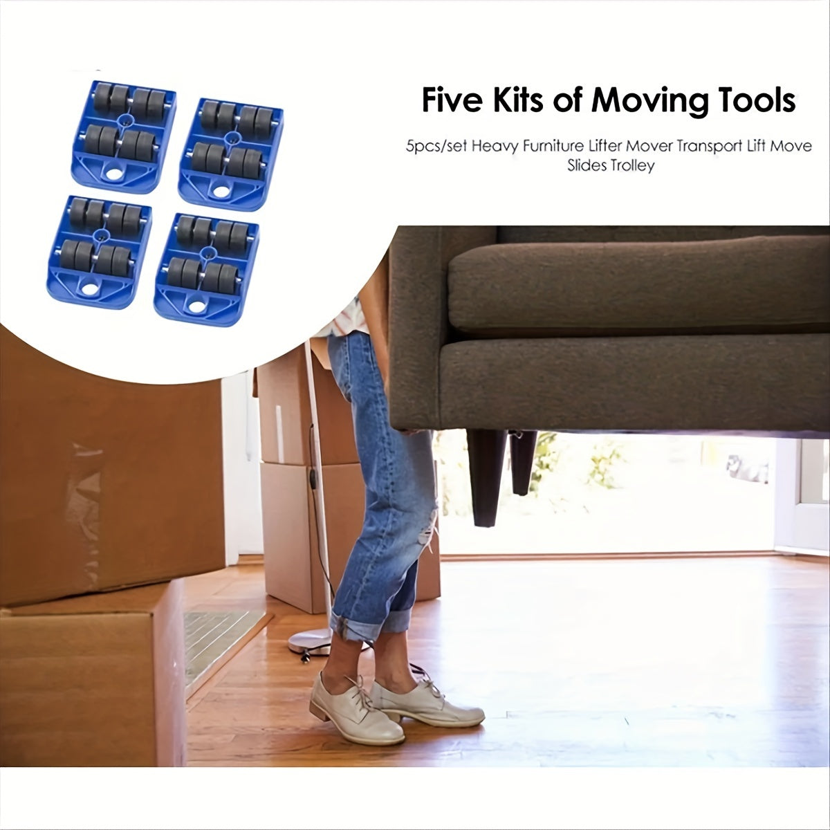 5pcs Heavy-Duty Furniture Moving Set with Lifter and Sliders, Blue - Ideal for Moving Appliances, Refrigerators, and Sofas
