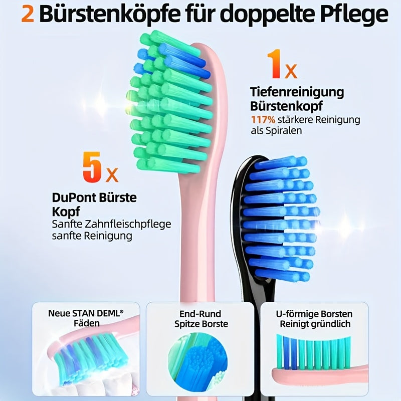 Sonic Electric Toothbrush Rechargeable Electric Toothbrush, Deep Cleaning with 5 Modes, 6 Replacement Brush Heads, Equipped with USB Stand Charging, Portable, Suitable for Travel, Dormitory, Gift, Black, Pink, Blue, Gift for