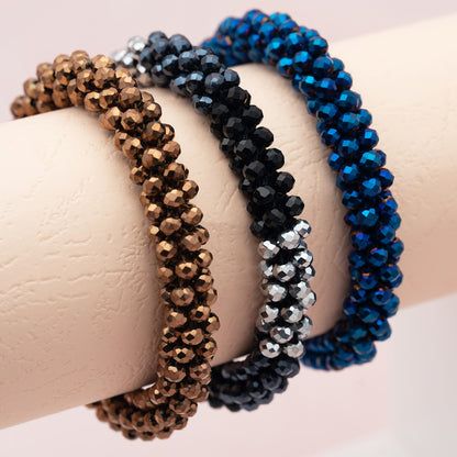 Esbbela 3pcs Bracelet Set Holiday Gift Beaded Artificial Crystal Stackable Strap Set with Elasticity Suitable for Women Men 16.51-20.32cm Daily Vacation