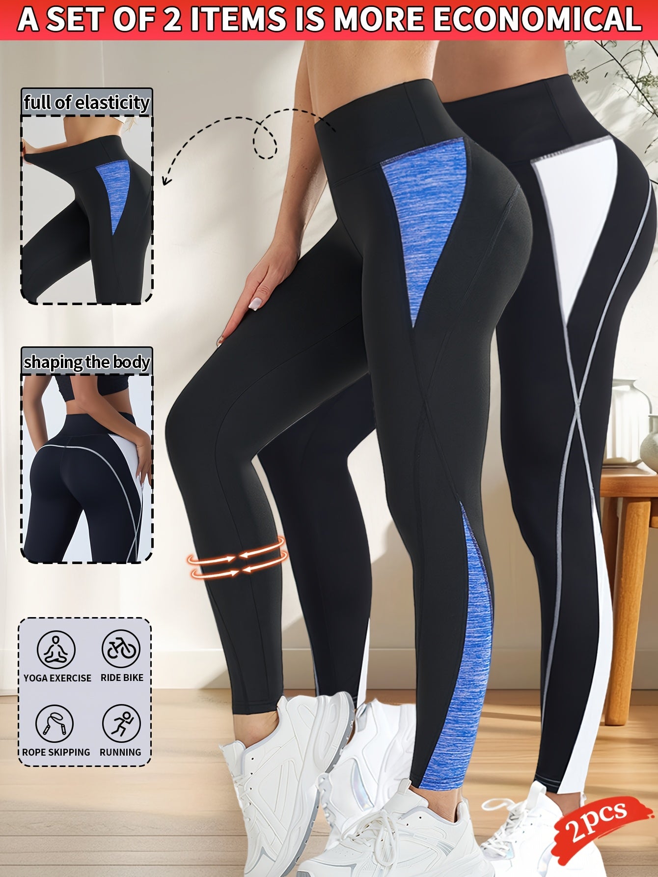 Hot: 2pcs New Women's Fashion Yoga Pants, Elastic Fitness Outdoor Leggings, Tummy Control Butt Lifting Tight Pants, Comfortable Breathable Sweat-Absorbing Shaping Long Pants