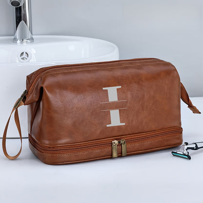 Customized Men's Fashion Travel Toiletry Bag PU Large Letter Toiletry Bag