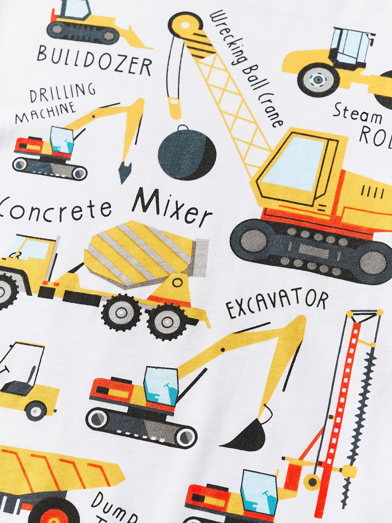 Boys' Cotton Short Sleeve T-Shirt with Cartoon Excavator Print, Breathable Summer Trend