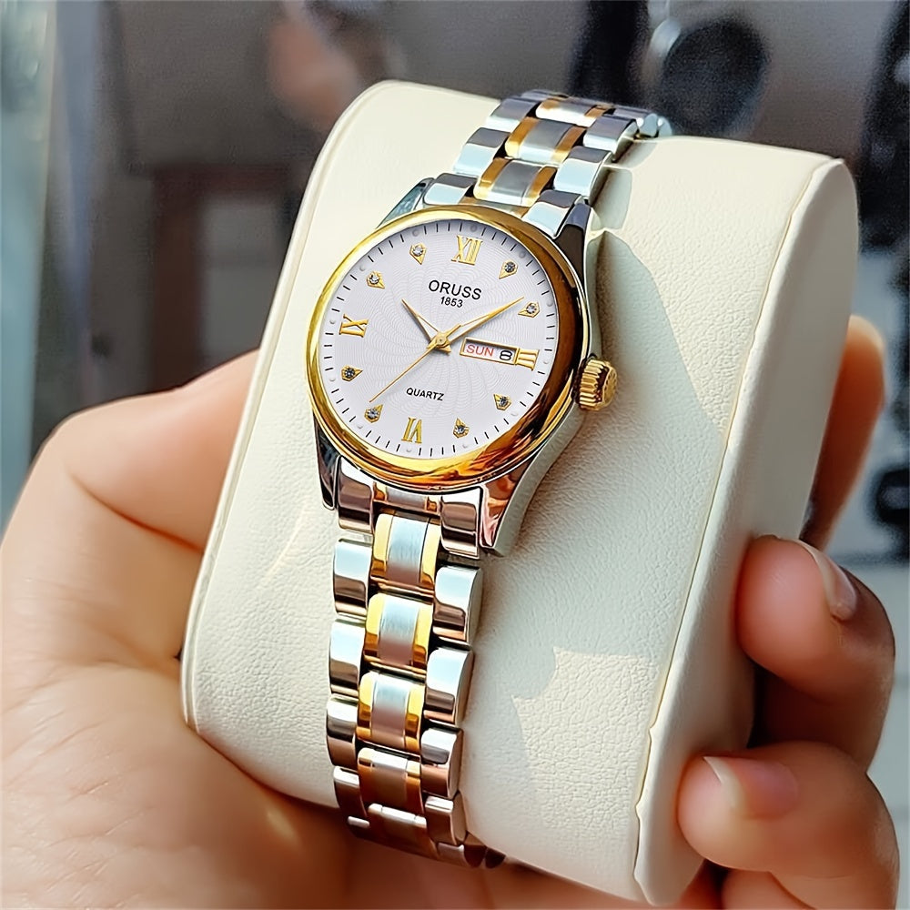 Luxury Rhinestone Decor Quartz Watch Waterproof Calendar Luminous Analog Wristwatch For Daily Life Business Travel Vacation Date Watch