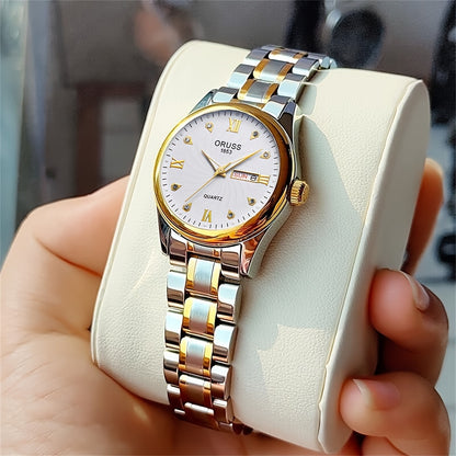Luxury Rhinestone Decor Quartz Watch Waterproof Calendar Luminous Analog Wristwatch For Daily Life Business Travel Vacation Date Watch
