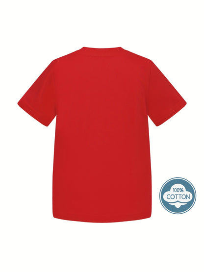 T-shirt infantil de cor sólida, blusa casual de manga curta, t-shirt infantil para o verão.