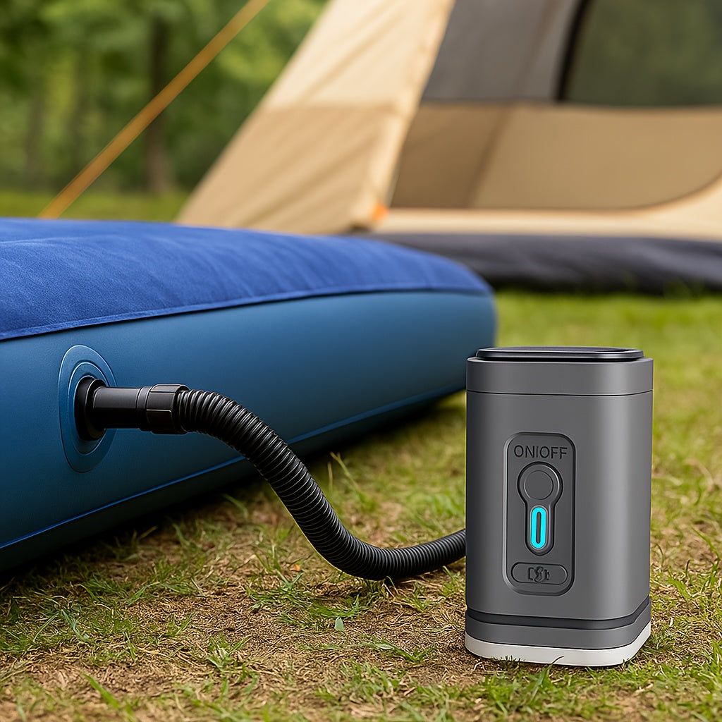2-in-1 Portable Cordless Electric Air Pump with Built-in LED Light - Rechargeable Lithium Battery Outdoor Camping Gear for Inflatables, Tents, and Emergency Lighting