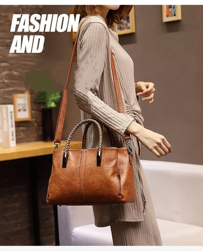 Big Bag 2025 Four Seasons Versatile Handbag Fashion Office Bag Texture Soft Boston Single Shoulder Crossover Large Capacity Women's Bag