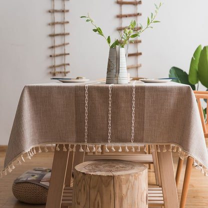 1pc Rustic Tassel Tablecloth - Stain Resistant, Washable, and Perfect for Picnics, Camping, Weddings, Birthday Parties, Thanksgiving, Restaurants, and Buffet - Home Kitchen Decor