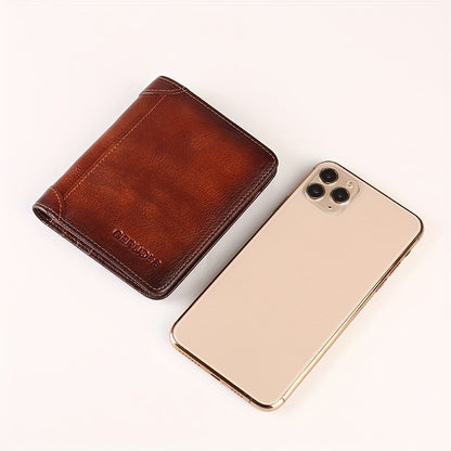 Men's Genuine Leather Premium Slim Driver's License Card Holder, Trendy 3-Fold Wallet, Top-Grain Cowhide, Large Capacity RFID Blocking Credit Card Holder, Portable Cash Work Business Commuter Office Anniversary Couple Birthda