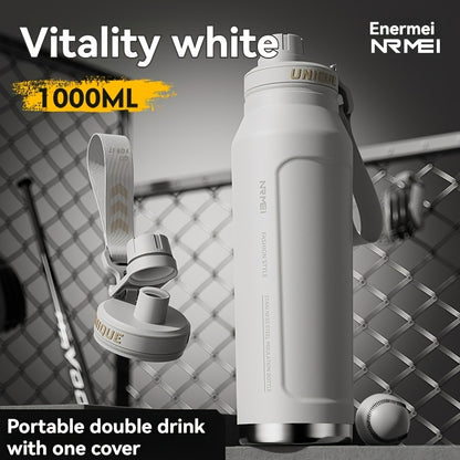 1 stainless steel water bottle with carrying strap, 316 stainless steel, suitable for outdoor and camping