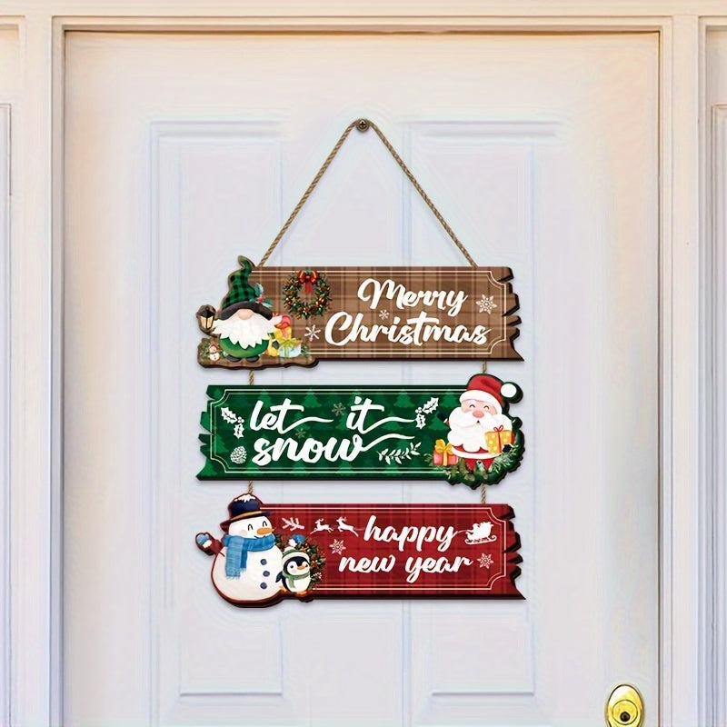 Decorative Signs &amp; Plaque 3pcs Christmas Hanging Ornaments - Santa Claus, Snowman And Reindeer Wooden Wall Decorations, Suitable for Home Interior Seasonal Farmhouse Art Decoration, Products That Can Be Used in 11 Festivals