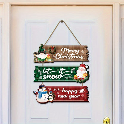 Decorative Signs &amp; Plaque 3pcs Christmas Hanging Ornaments - Santa Claus, Snowman And Reindeer Wooden Wall Decorations, Suitable for Home Interior Seasonal Farmhouse Art Decoration, Products That Can Be Used in 11 Festivals